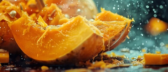Pumpkin fruit close-up. Pieces of pumpkin. 