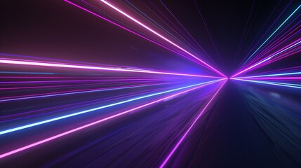 Blue-Purple Light Streaks in Dark Space: 3D Render of Hyperspeed Warp