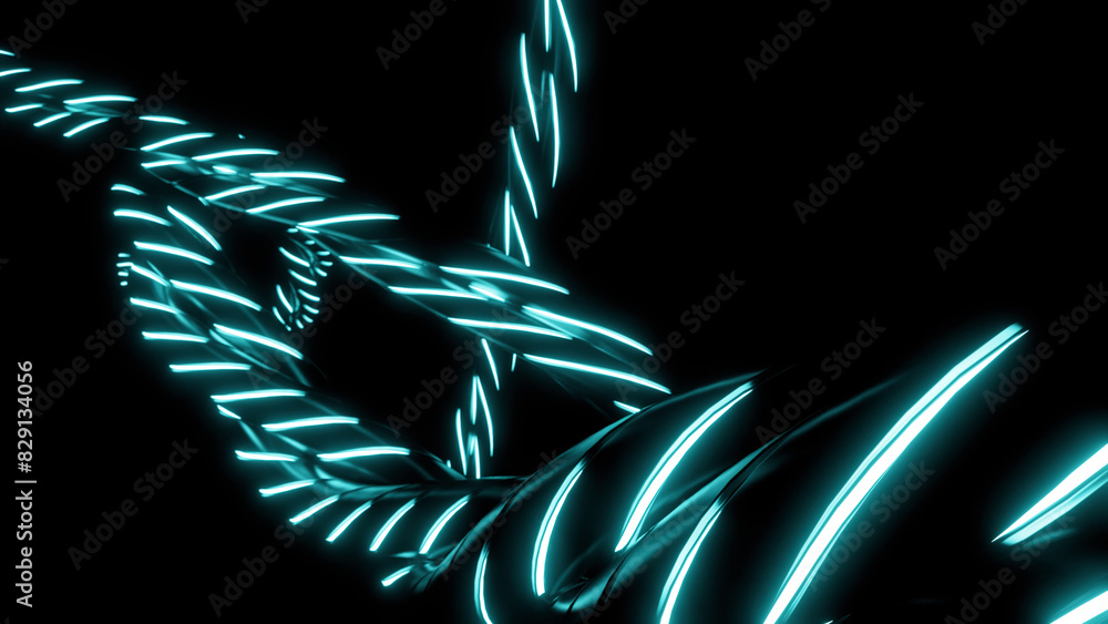 Poster abstract optical fiber lines on a black background. design. bright light neon blue signals quickly t