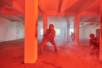  A group of professional soldiers bravely executes a dangerous rescue mission, surrounded by fire...