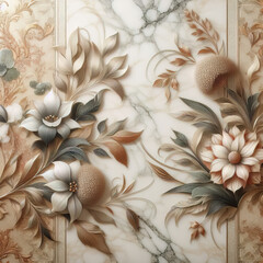 panel wall art, marble background with flower designs, wall decoration