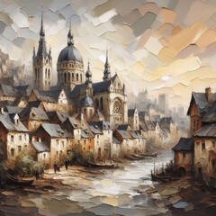 Fototapeta premium Oil painting of old city
