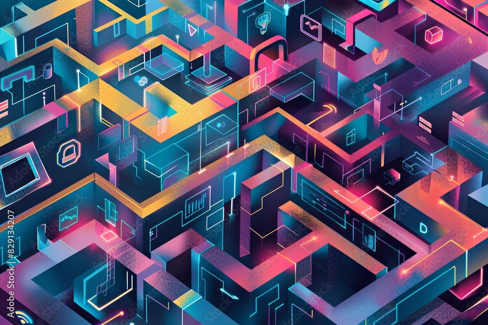 Poster a vibrant abstract background filled with colorful cubes arranged in a chaotic pattern