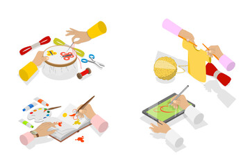 3D Isometric Flat  Illustration of Creative Workshop, Art Crafts Class