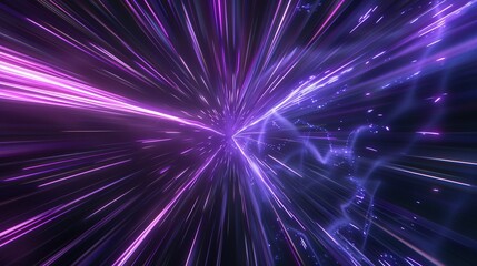 Naklejka premium Blue and Purple Light Warp Through Dark Background: 3D Space Render