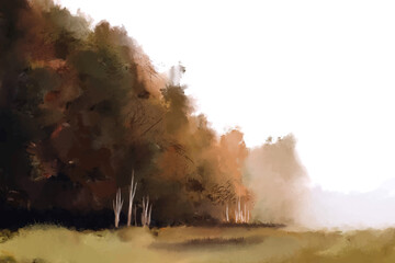 Watercolour forest landscape in Autumn and fall