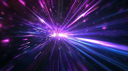 Hyperspace Warp: 3D Render with Blue-Purple Light Streaks on Dark Background