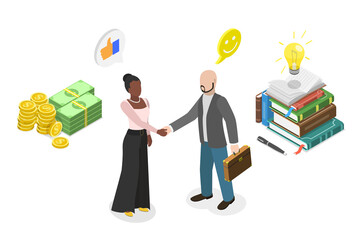 3D Isometric Flat  Illustration of Successful Team, Business Partnership