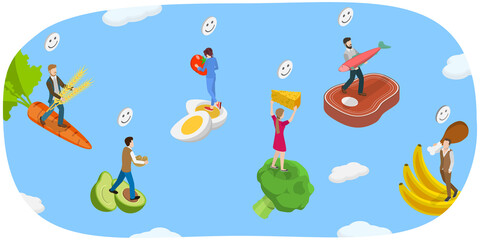 3D Isometric Flat  Illustration of Low-carb Nutrition, Balanced Dieting