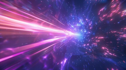 Hyperspace Warp: 3D Render with Blue-Purple Light Streaks on Dark Background