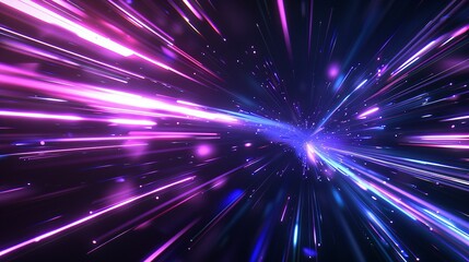 Obraz premium Hyperspace Warp: 3D Render with Blue-Purple Light Streaks on Dark Background