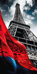 Eiffel Tower witj a French flag, phone wallpaper - Generative AI