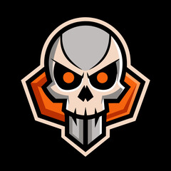 Game skull logo.Dynamic skull logo with menacing orange eyes and modern geometric design, ideal for esports teams, gaming communities, and branding. High-quality vector illustration