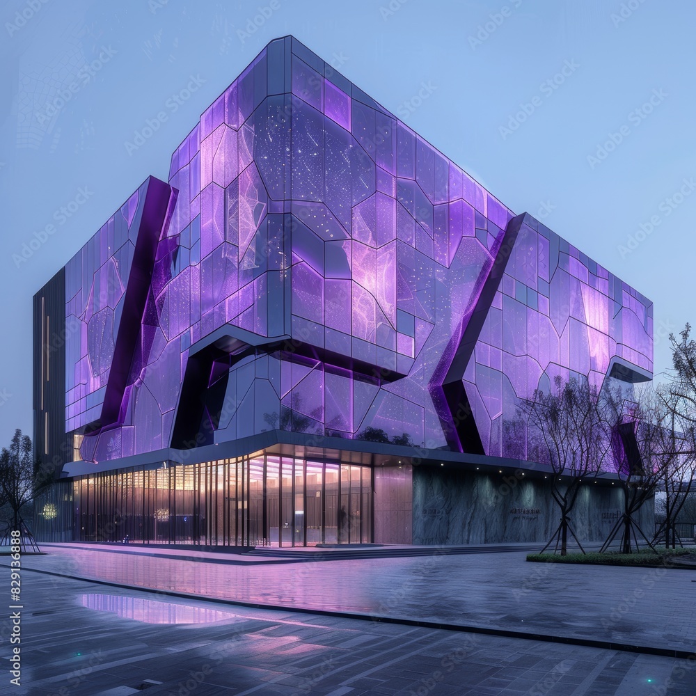 Poster building rectangular translucent material reflects light exterior walls of the entire building into 