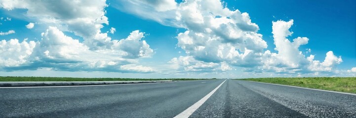 Fototapeta premium Empty asphalt road and blue sky with white clouds.