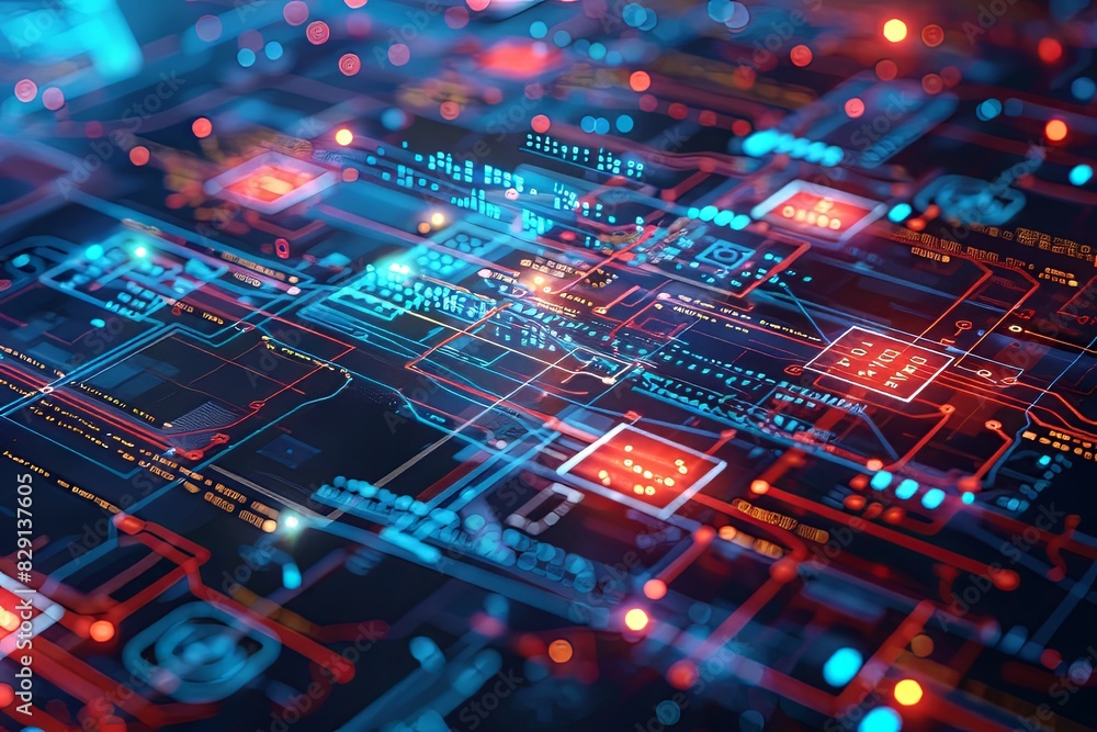 Poster detailed close-up view of a computer circuit board showcasing cyber security measures