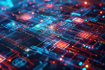 Obraz premium Detailed close-up view of a computer circuit board showcasing cyber security measures