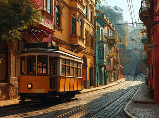 Obraz premium A photo of an antique tram in a historic European city