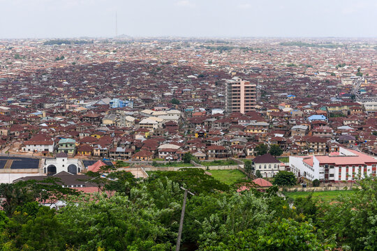 Ibadan, Oyo, Nigeria - April 15, 2024: Ariel view of Ibadan city.