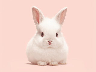 Obraz premium Fluffy White Baby Rabbit on Pastel Pink Background