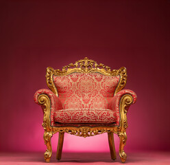 beautiful empty vintage armchair on pink background
