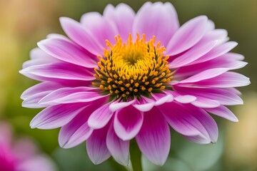Obraz premium A close up of a pink flower with yellow centers