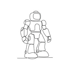 One continuous line drawing of Robot vector illustration. Programmable machine designed to perform specific tasks with a high degree of accuracy and repeatability in simple linear design illustration 