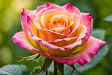 A beautiful pink and yellow rose is the main focus of the image - Powered by Adobe