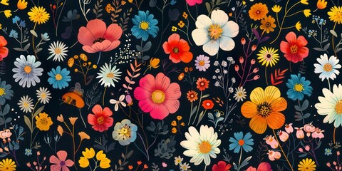 Seamless pattern of wildflowers 