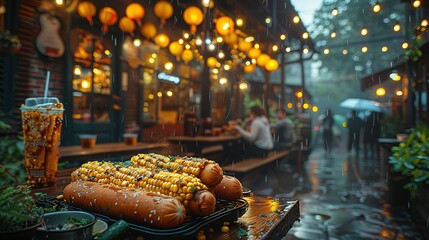 National Corn Dog Day Celebration: A Corn Dog Graces the Table at the Street Café