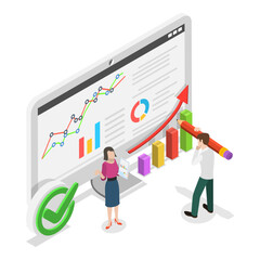 3D Isometric Flat Illustration of Financial Report, Budget Accounting or Statistics. Item 3