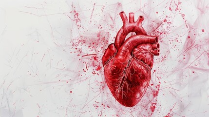 A sketch illustration of a detailed human heart with interconnected veins and arteries