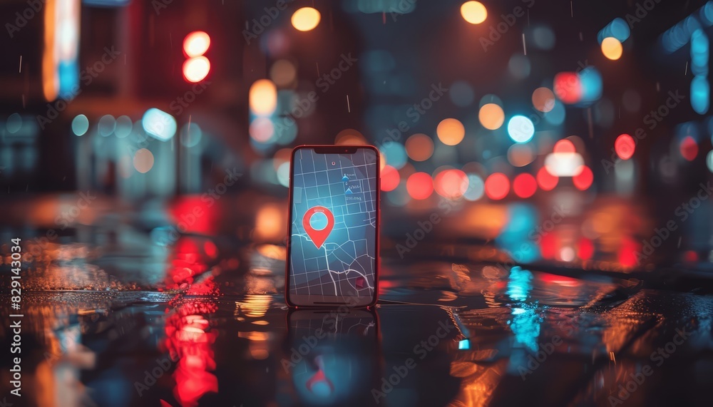 Poster a sketch illustration of a smartphone displaying a map with a detailed location pin