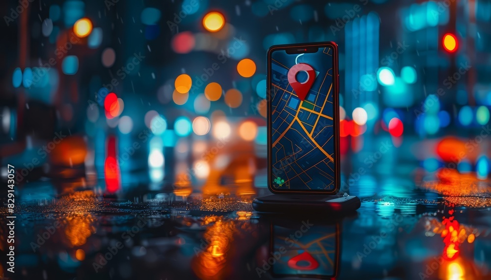 Poster a sketch illustration of a smartphone displaying a map with a detailed location pin