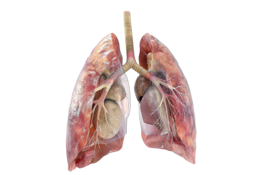 Anatomical Diagram of Respiratory System with Lungs Isolated on Transparent Background