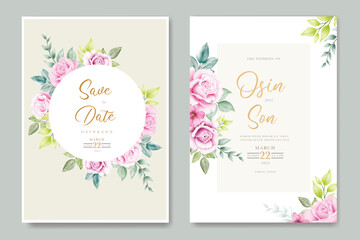 hand drawn floral roses wedding invitation card set