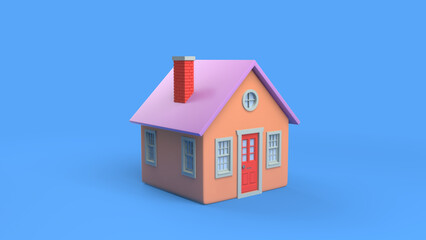 Small toy house on isolated on blue background 3d illustration