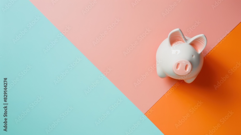 Poster a piggy bank on a colorful background with a blank area for text or graphics with minimalist style