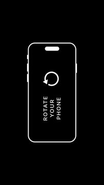 Vertical video animation with the message rotate your phone. Turn your phone. Alpha channel