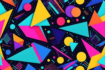 A colorful, abstract design with triangles and circles