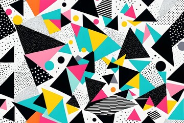 A colorful abstract design with triangles and circles