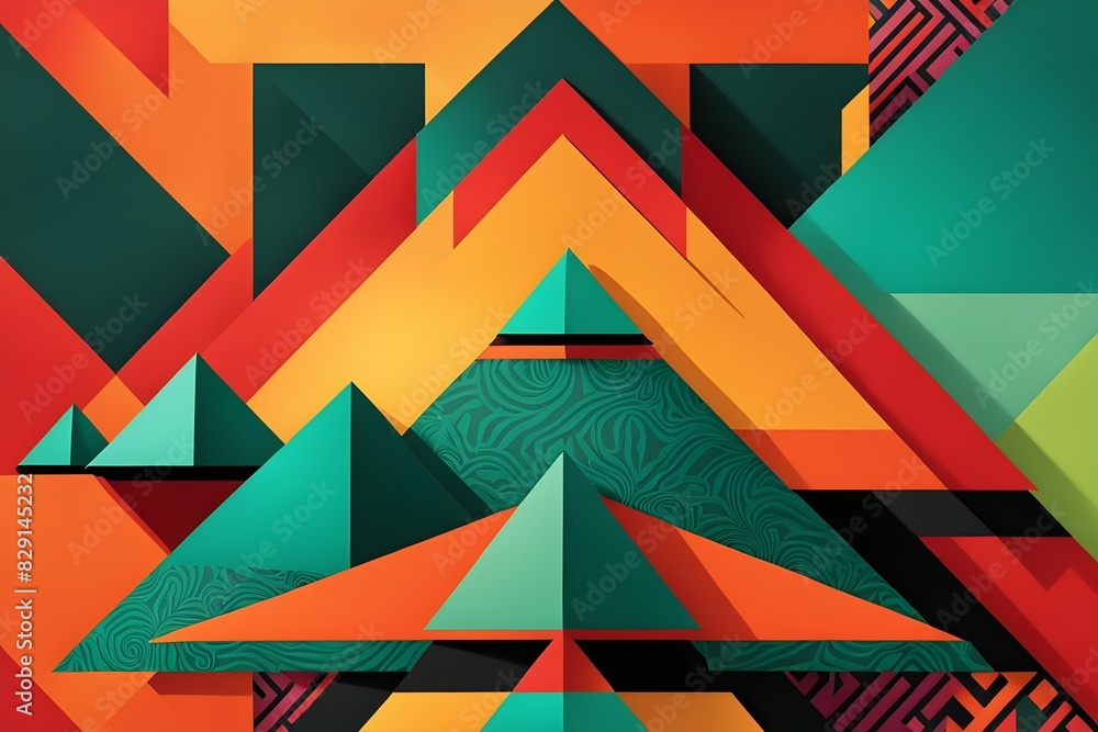 Poster a colorful abstract design with triangles and squares