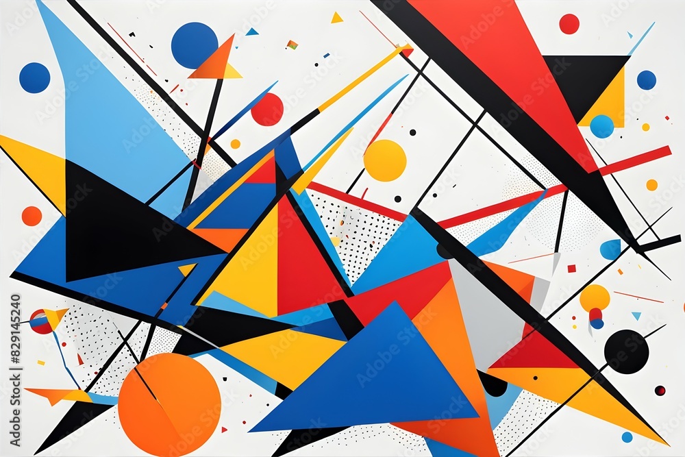 Poster the image is a colorful abstract painting with various shapes and lines