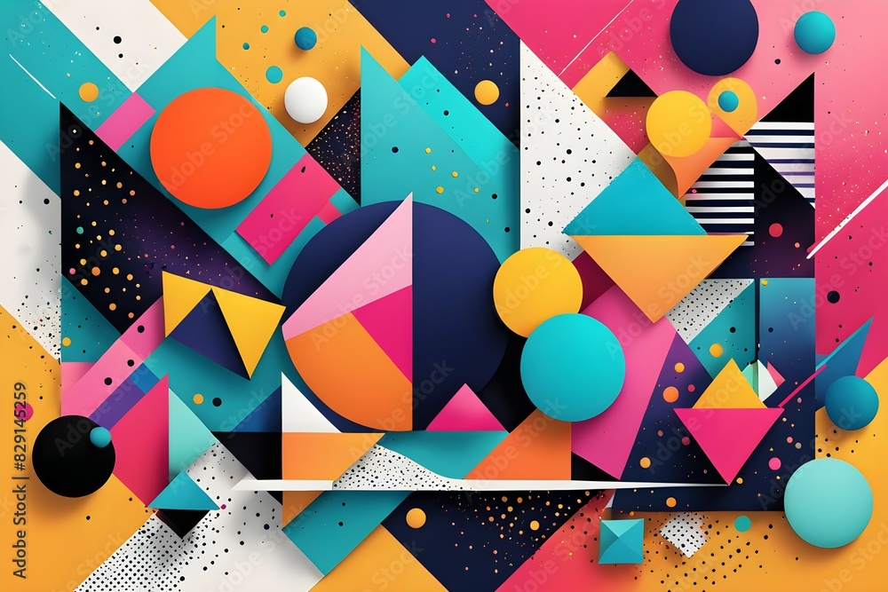 Poster a colorful abstract painting with many different shapes and sizes