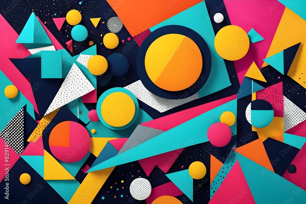 Poster a colorful abstract painting with many different shapes and sizes