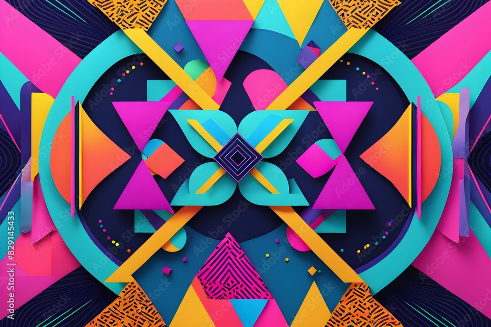 Poster a colorful abstract design with triangles and squares