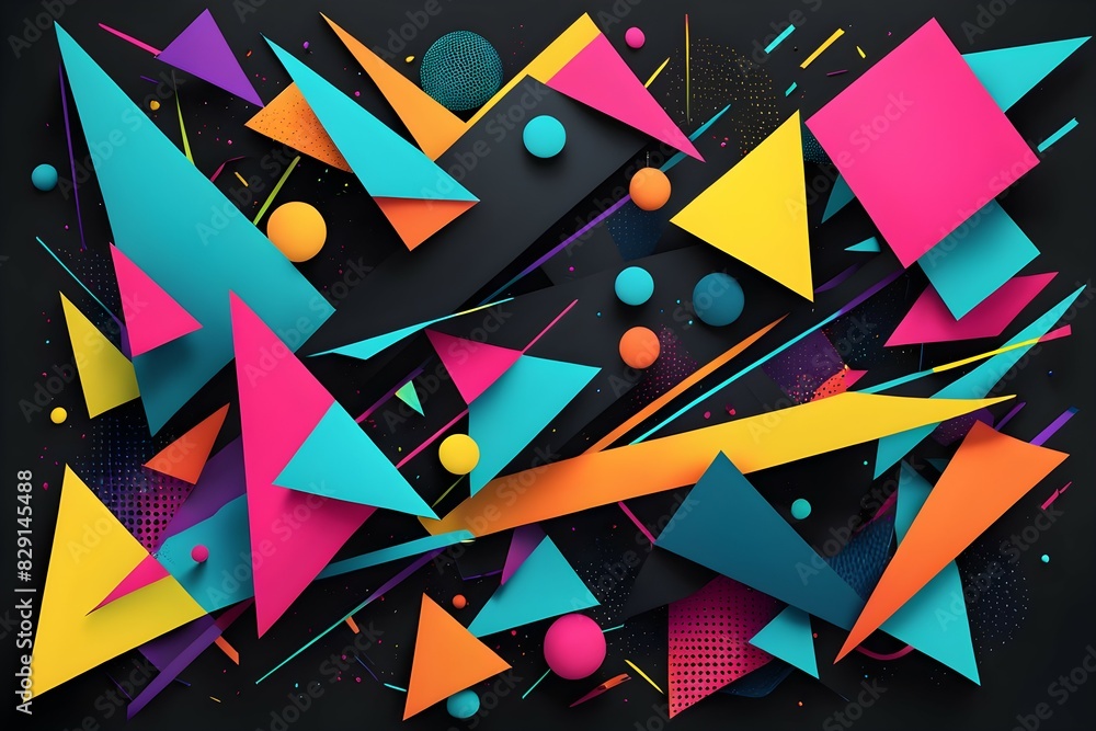 Poster a colorful abstract painting with triangles and circles