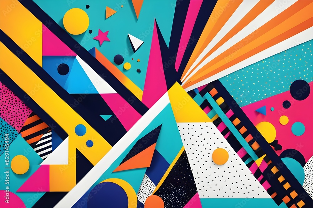 Poster the image is a colorful abstract piece with various shapes and patterns