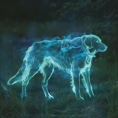 Bioluminescent Dog. Generative AI.