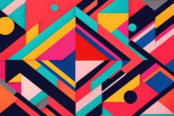 A colorful abstract painting with many different shapes and colors